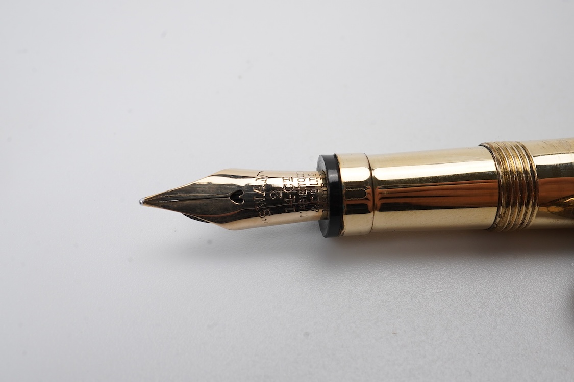 A Mabie Todd & Co. Swan gold filled lever filler, Made in USA with No.2 14ct. flexible nib
